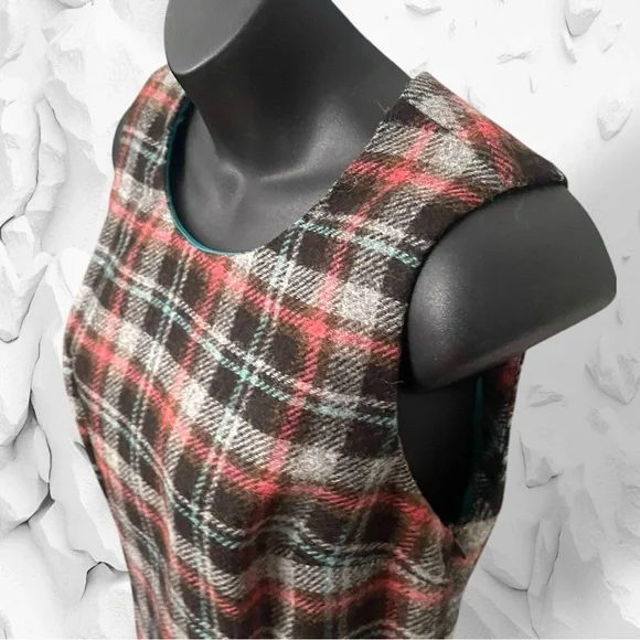 Boden British Tweed by Moon Plaid Dress Size US 6R UK 10R Brown Pink - Picture 8 of 16